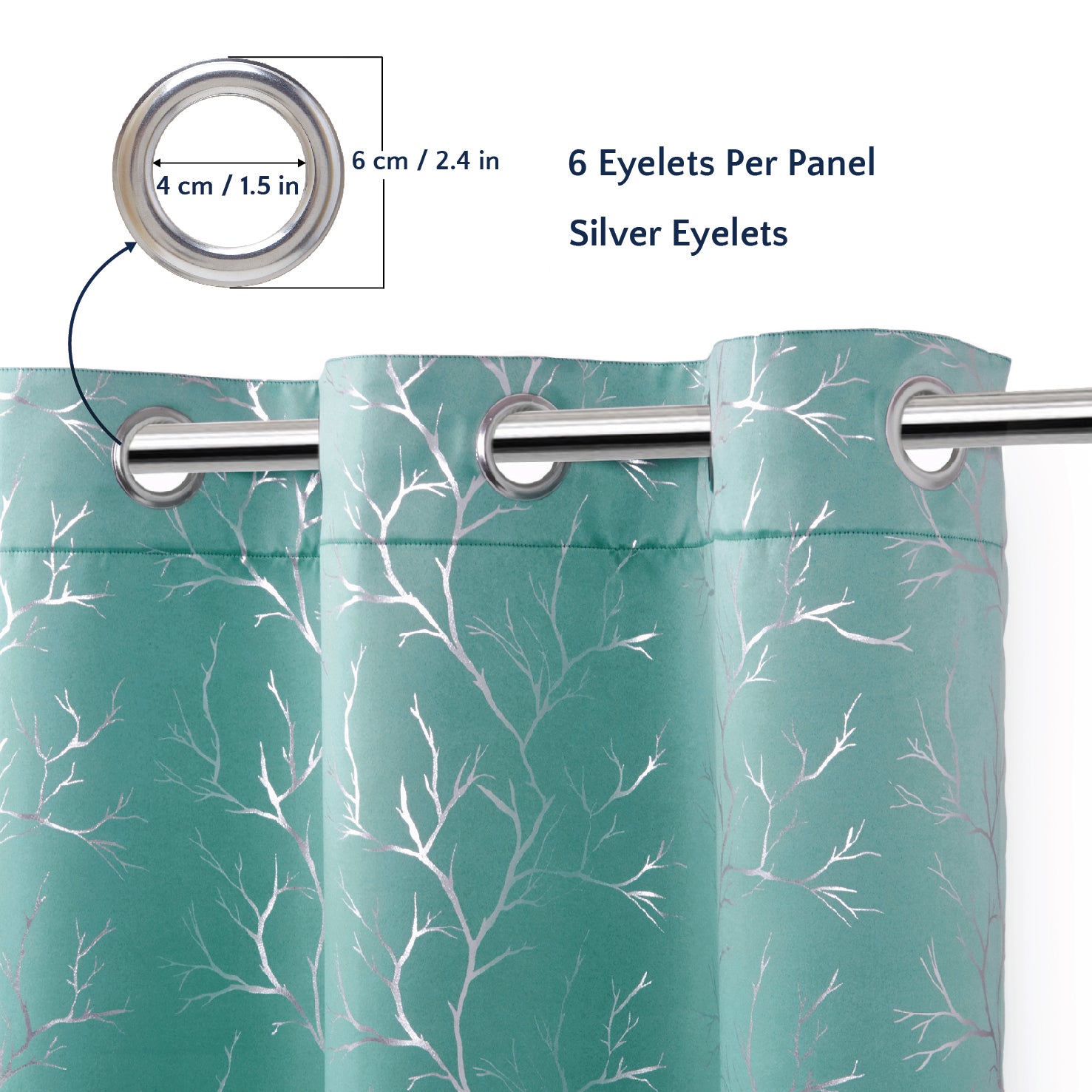 Blackout Polyester Twigs Teal Curtain (Pack of 2)