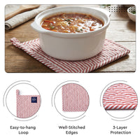 Cotton Ticking Red Oven Glove & Pot Holder