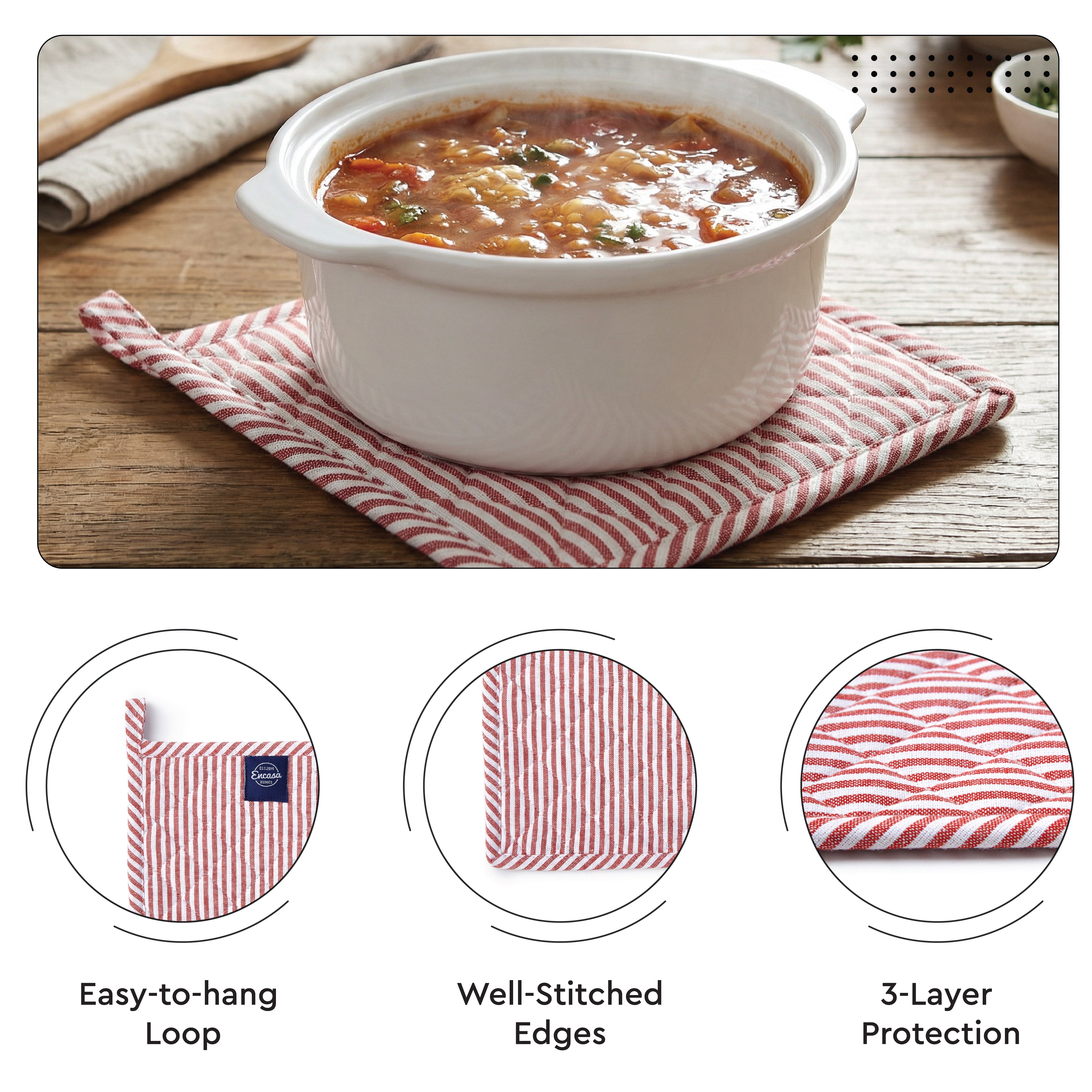 Cotton Ticking Red Oven Glove & Pot Holder
