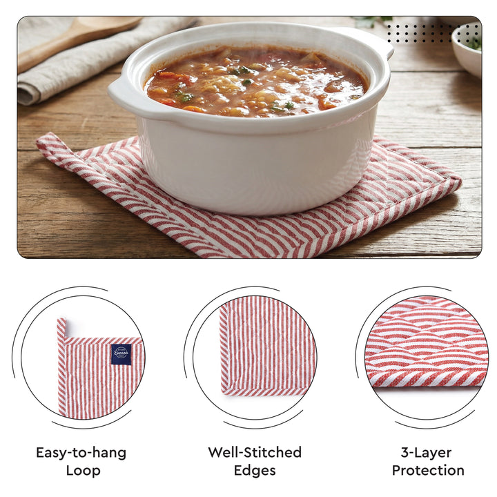 Cotton Ticking Red Oven Glove & Pot Holder