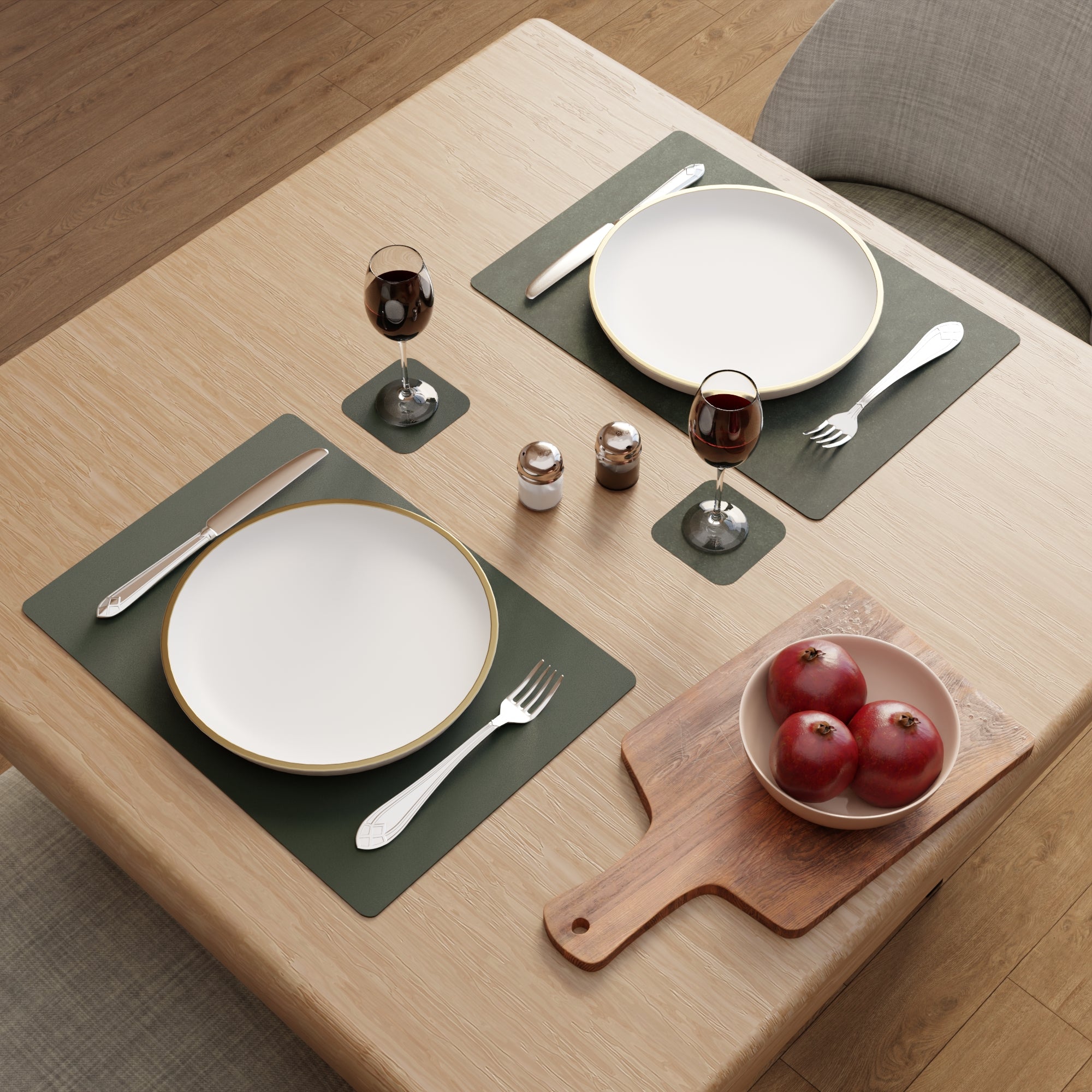 2 Sided Leather Olive Placemat + Coaster