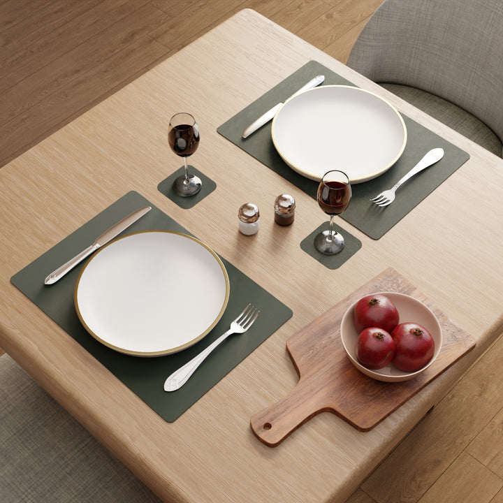 2 Sided Leather Olive Placemat + Coaster
