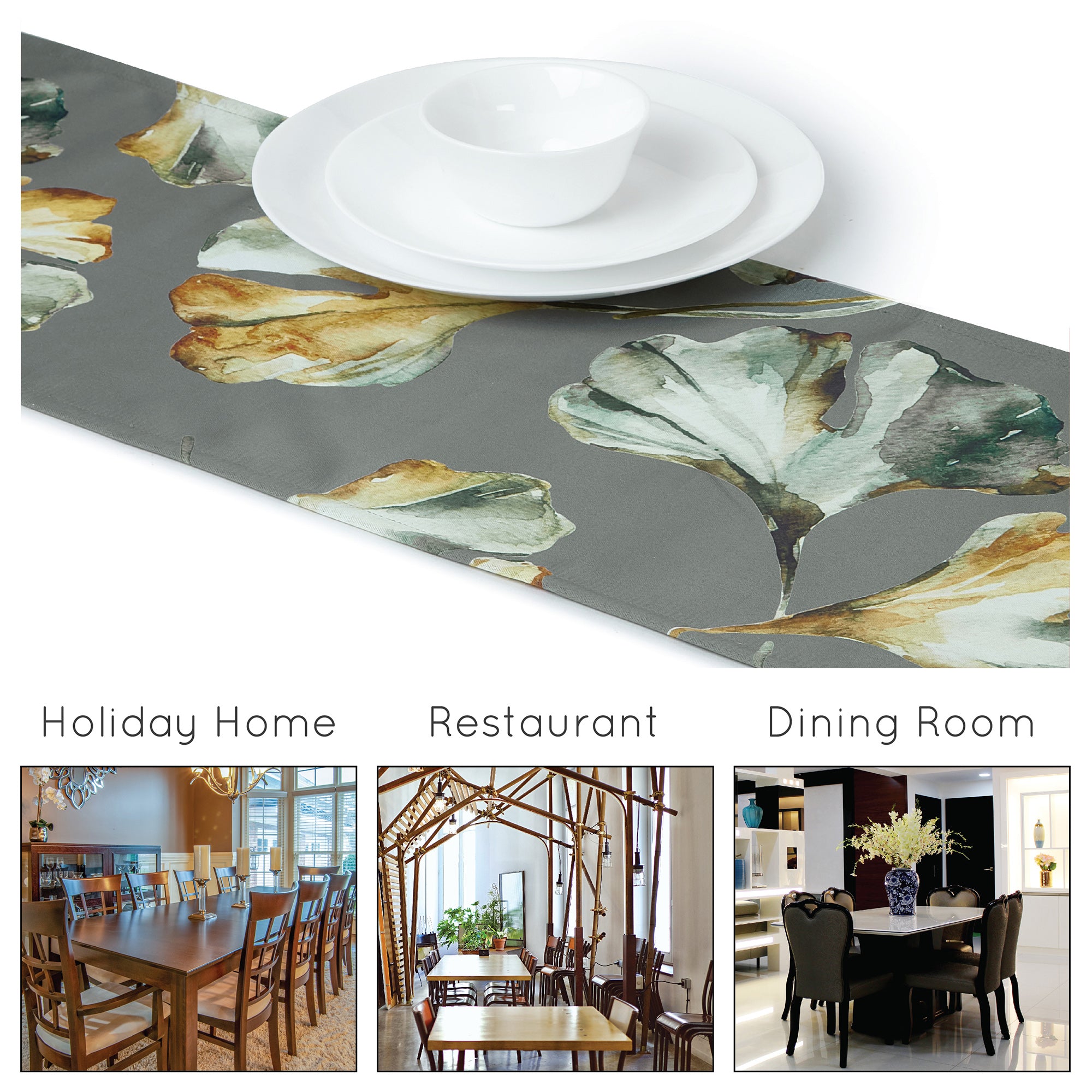Blackout Polyester Gingko Grey Table Runner (Pack of 1)