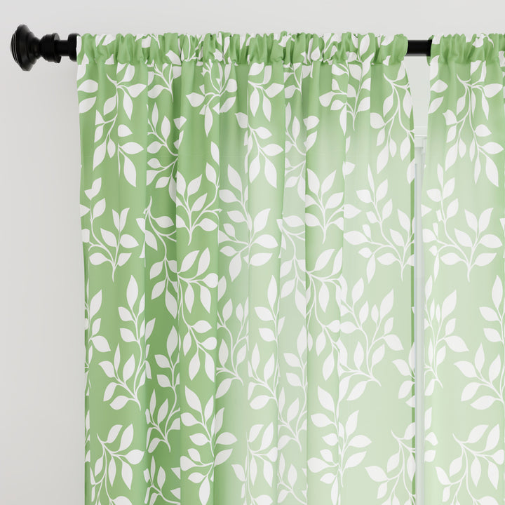 Polyester Reverse Leaf Green Curtain (Pack of 2)