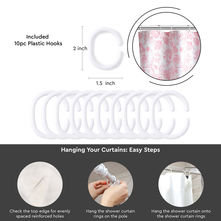 Polyester Pink Carnations Combo Shower Curtain + Bathmat (Pack of 3)