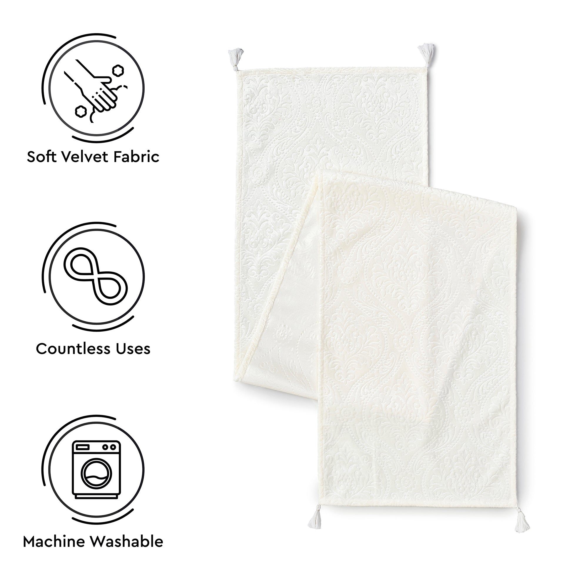 Embossed Velvet Cream Table Runner