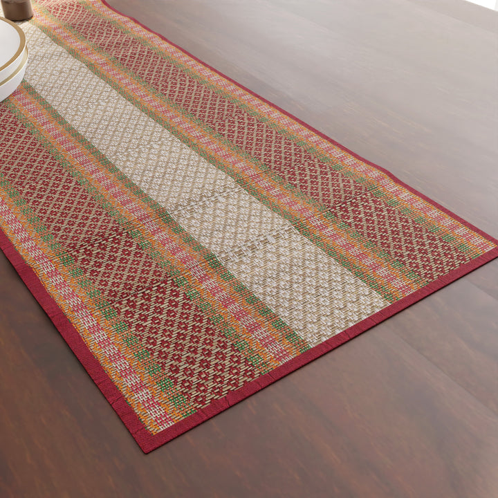 Madur Kathi Red Table Runner+Placemat (Pack of 7)