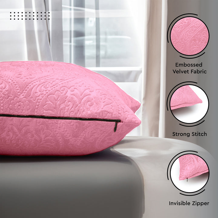 Embossed Velvet Pink Cushion Cover (Pack of 2)