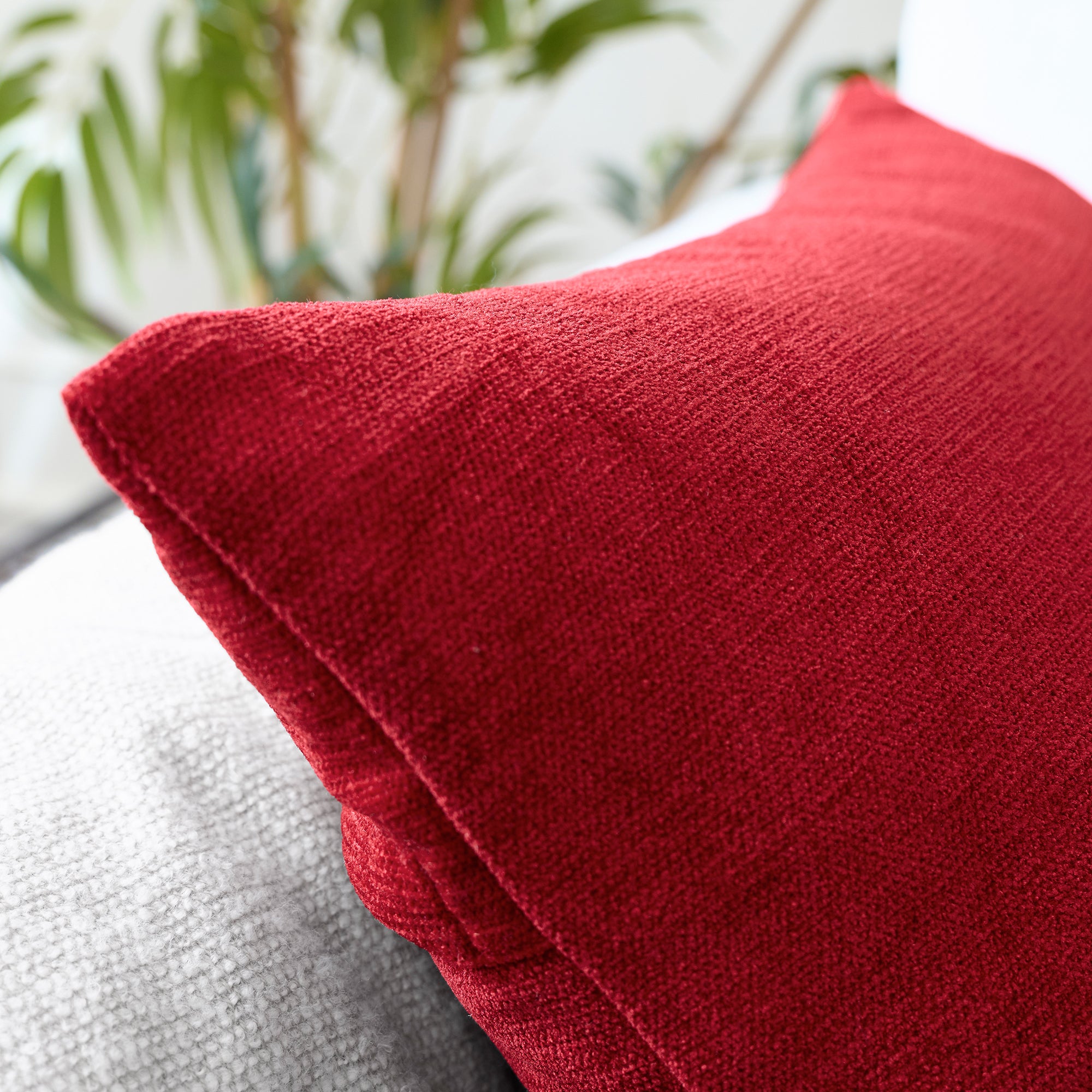 Chenille Scarlet Red Cushion Cover (Pack of 2)