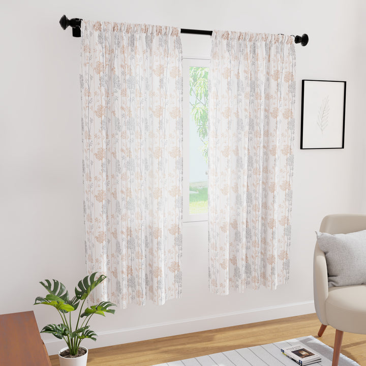Polyester Branches Orange Curtain (Pack of 2)