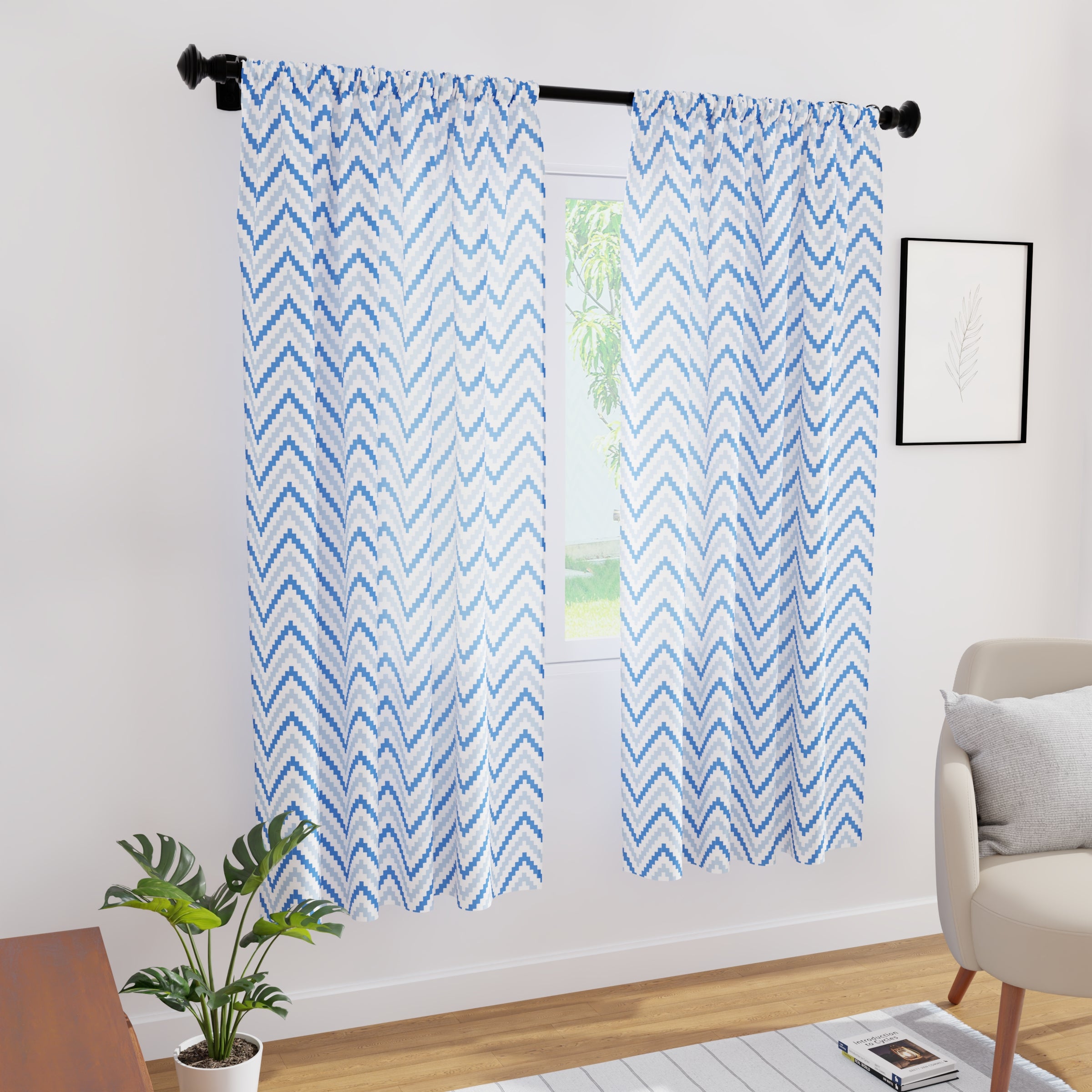 Polyester Chevron 1 Blue Curtain (Pack of 2)