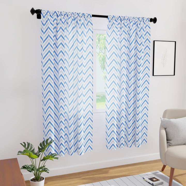 Polyester Chevron 1 Blue Curtain (Pack of 2)