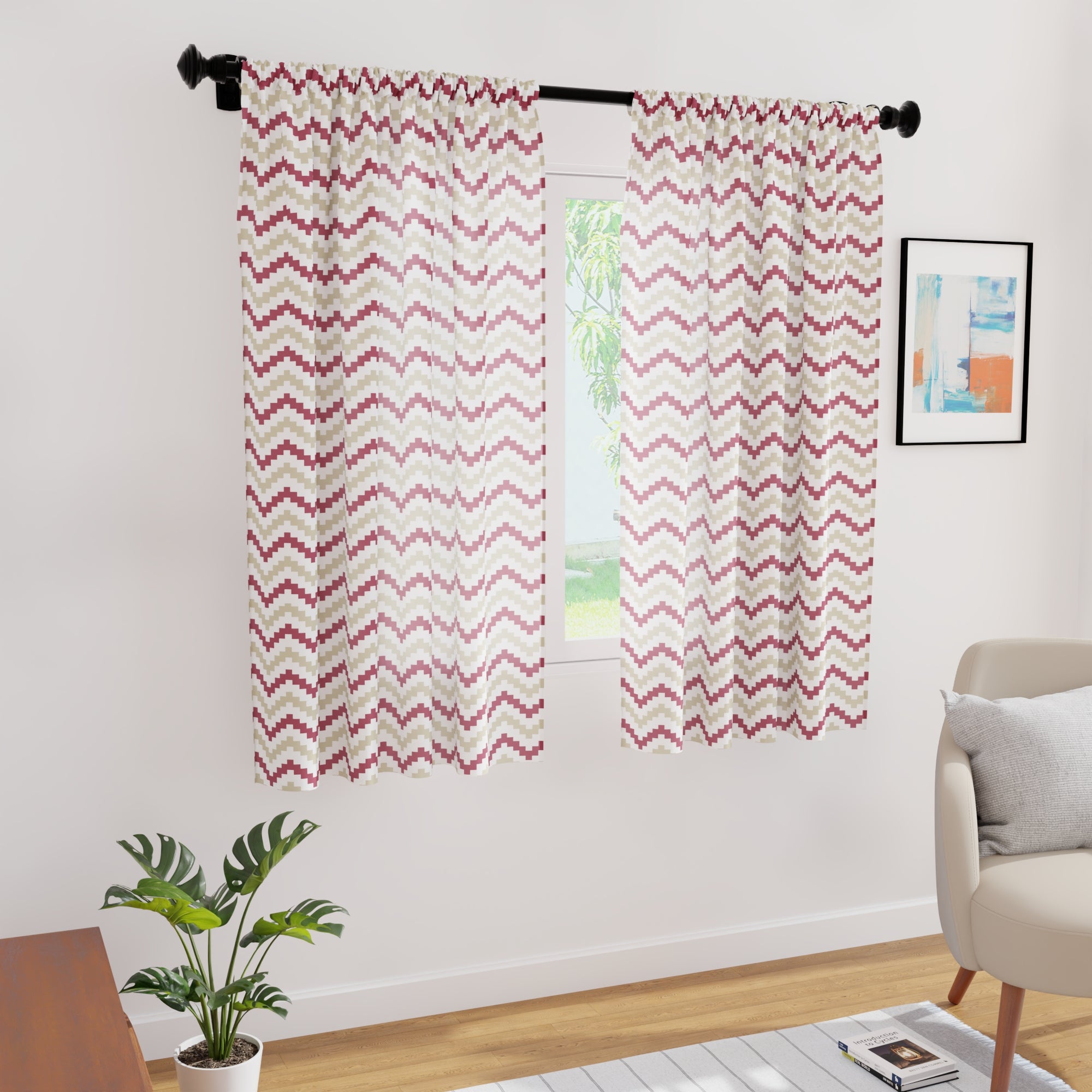 Polyester Chevron Brown Curtain (Pack of 2)