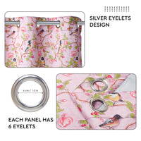 Blackout Polyester Dusty Pink Birds Curtain (Pack of 2)