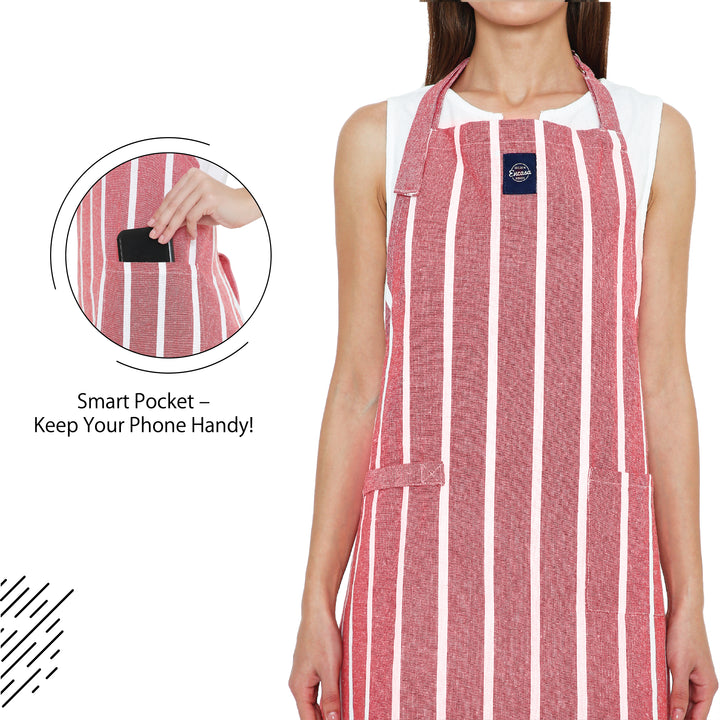 Cotton Roma Red Stripes Apron (Pack of 1)
