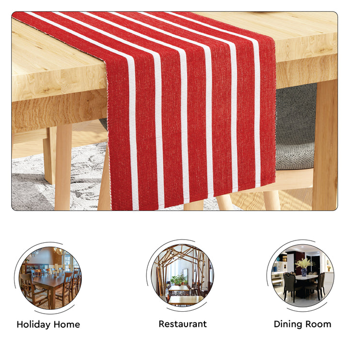 Cotton Roma Red Stripes Table Runner (Pack of 1)