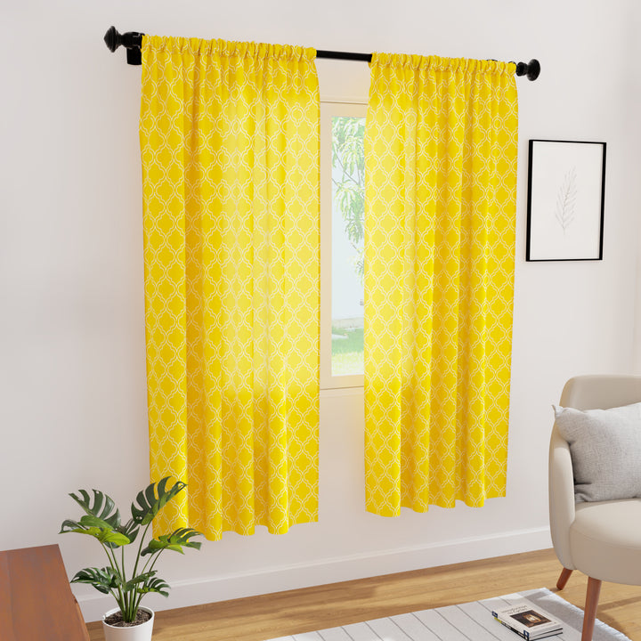Polyester Trellis Yellow Curtain (Pack of 2)