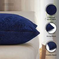 Embossed Velvet Navy Blue Cushion Cover (Pack of 2)
