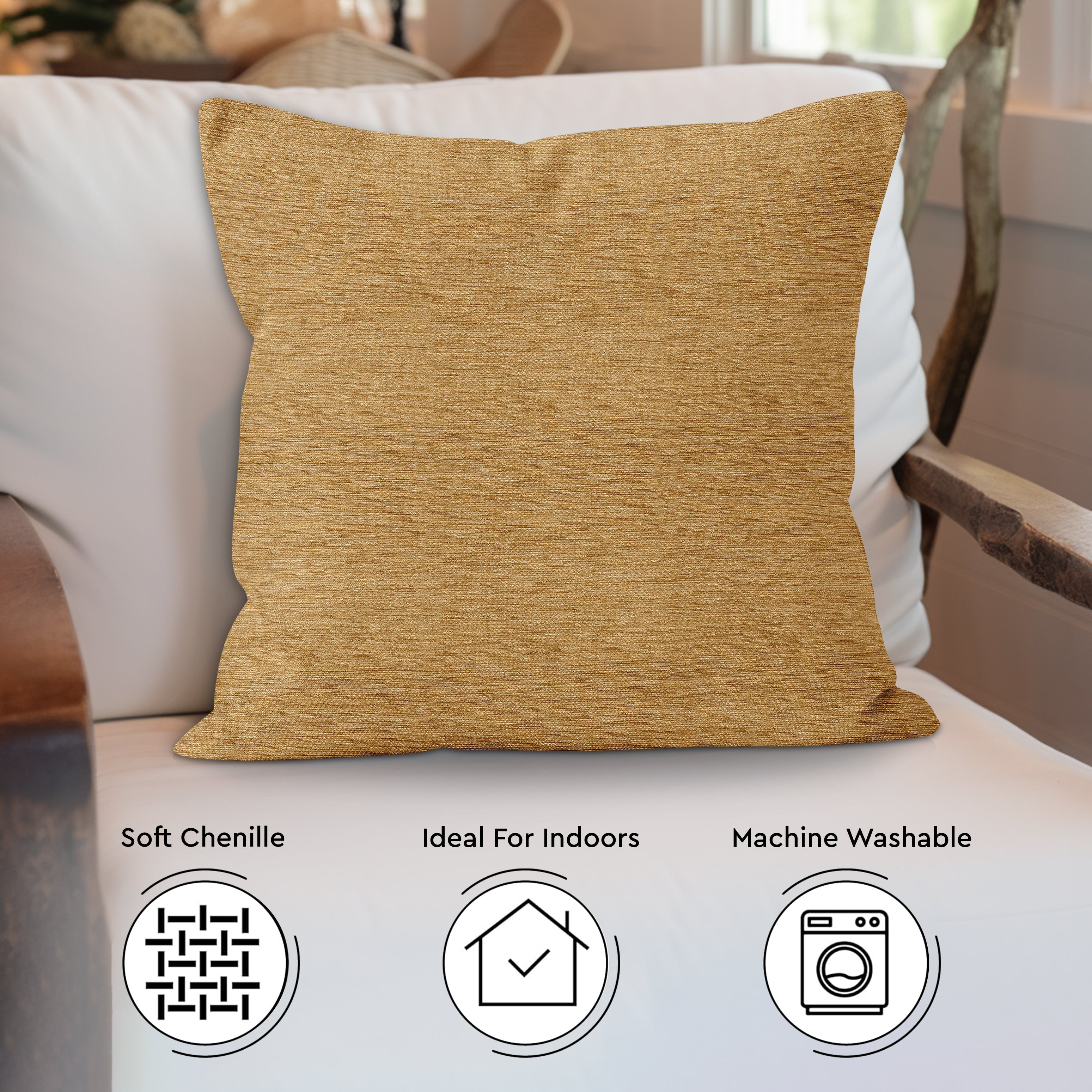 Chenille Gold Cushion Cover (Pack of 2)