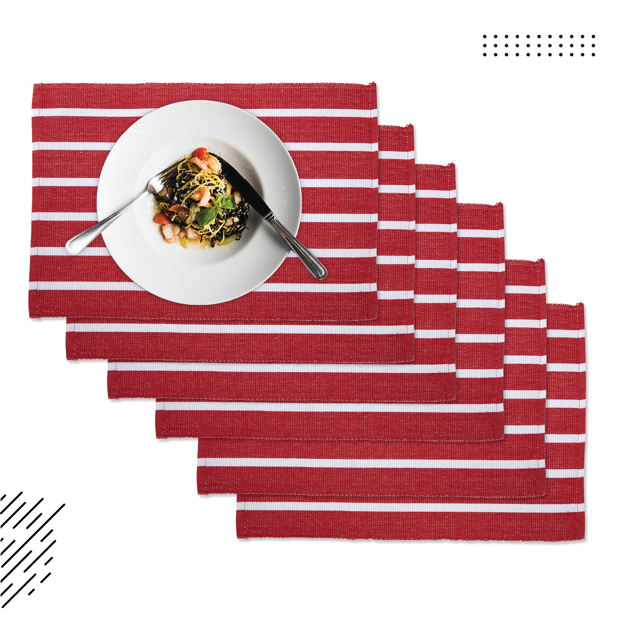 Cotton Roma Red Stripes Placemat (Pack of 6)