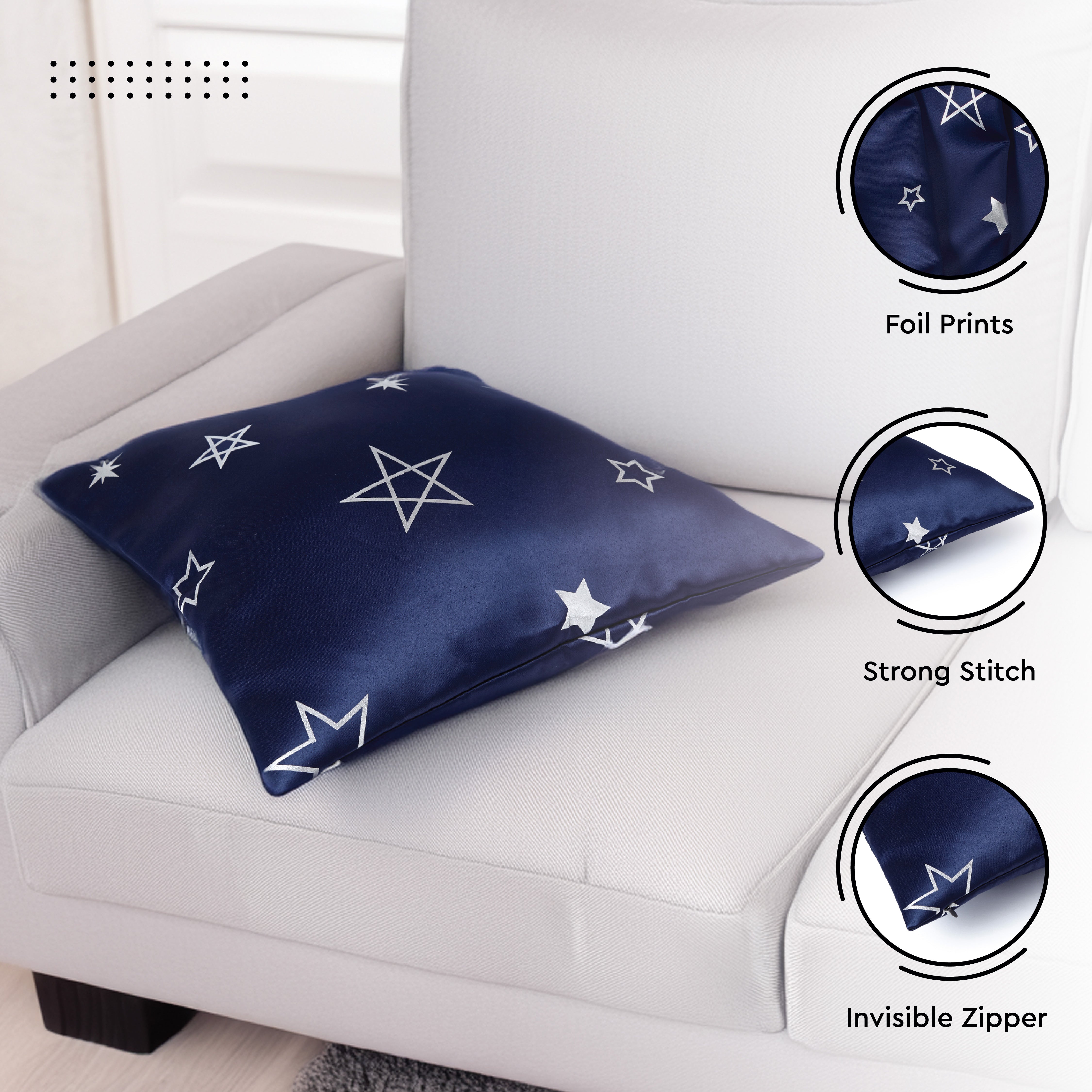 Blackout Polyester Star Navy Cushion Cover (Pack of 2)