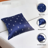 Polyester Blackout Buti Navy Blue Cushion Cover (Pack of 2)