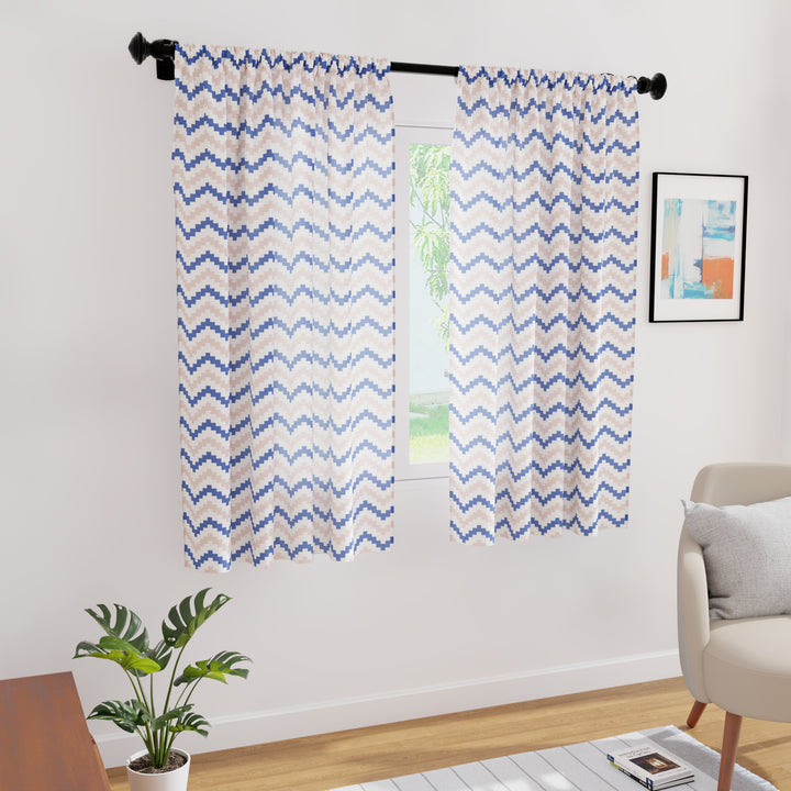 Polyester Chevron Blue Curtain (Pack of 2)