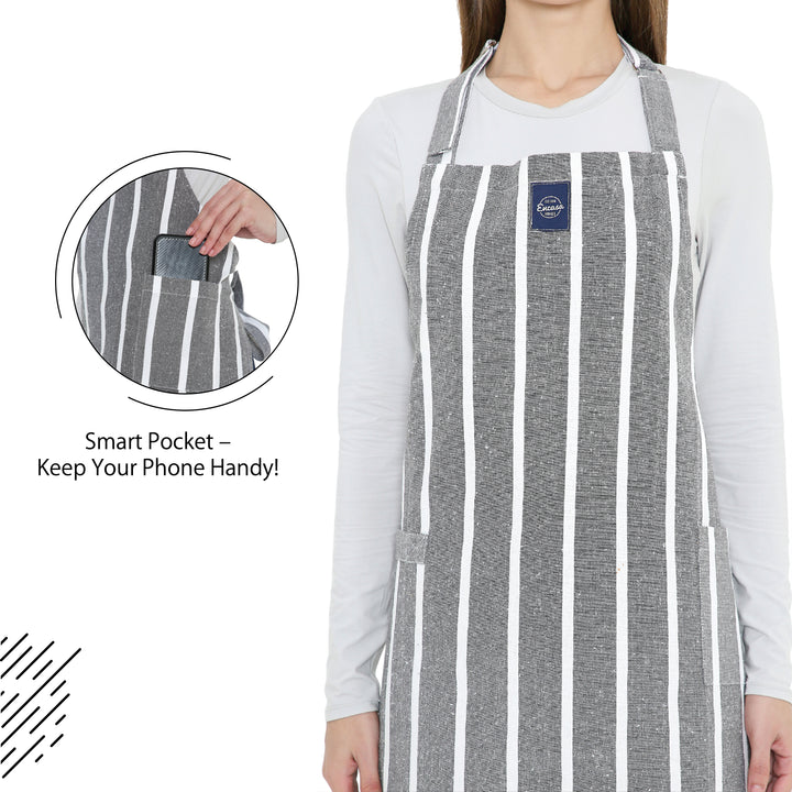 Cotton Roma Grey Stripes Apron (Pack of 1)