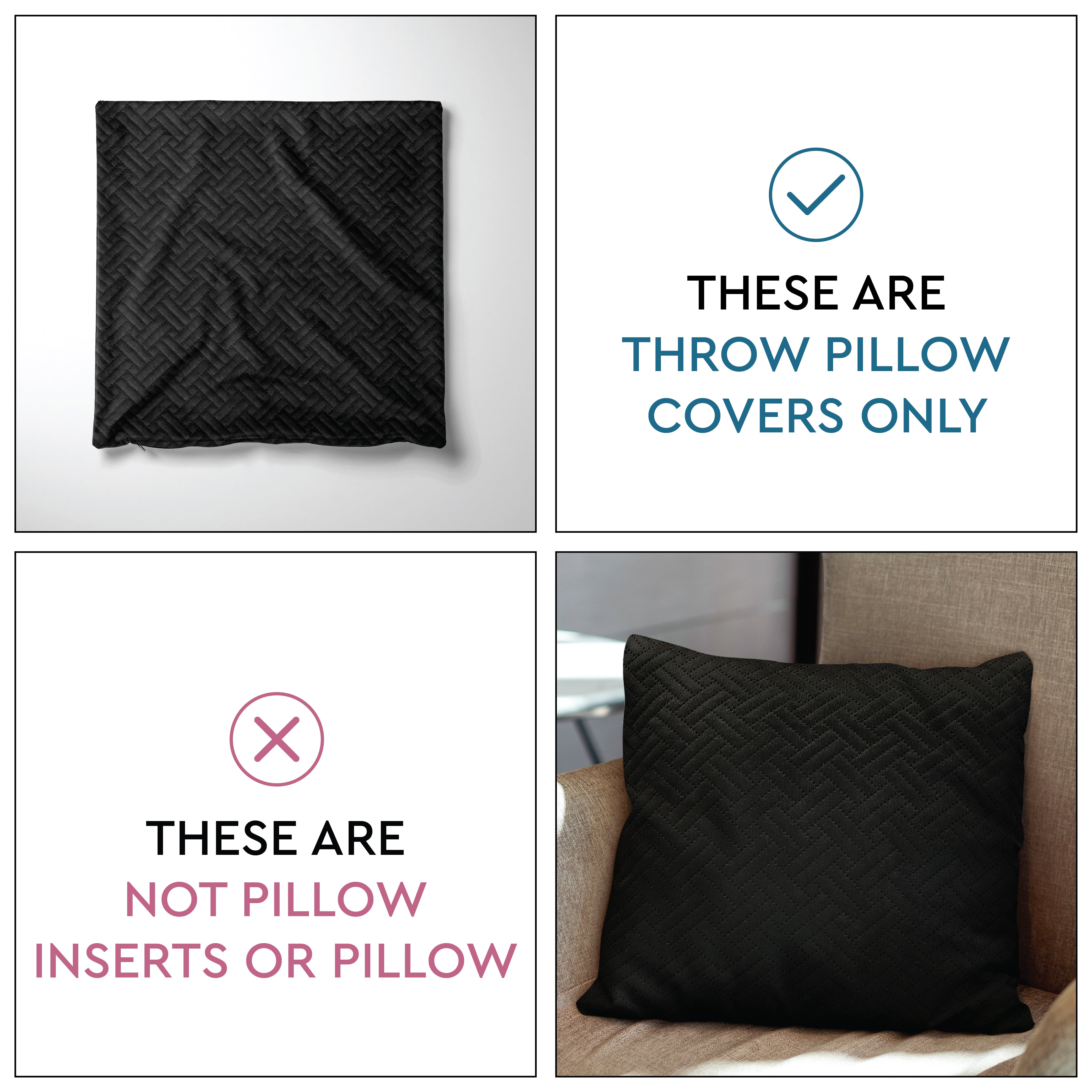 Quilted Velvet Black Cushion Cover (Pack of 2)