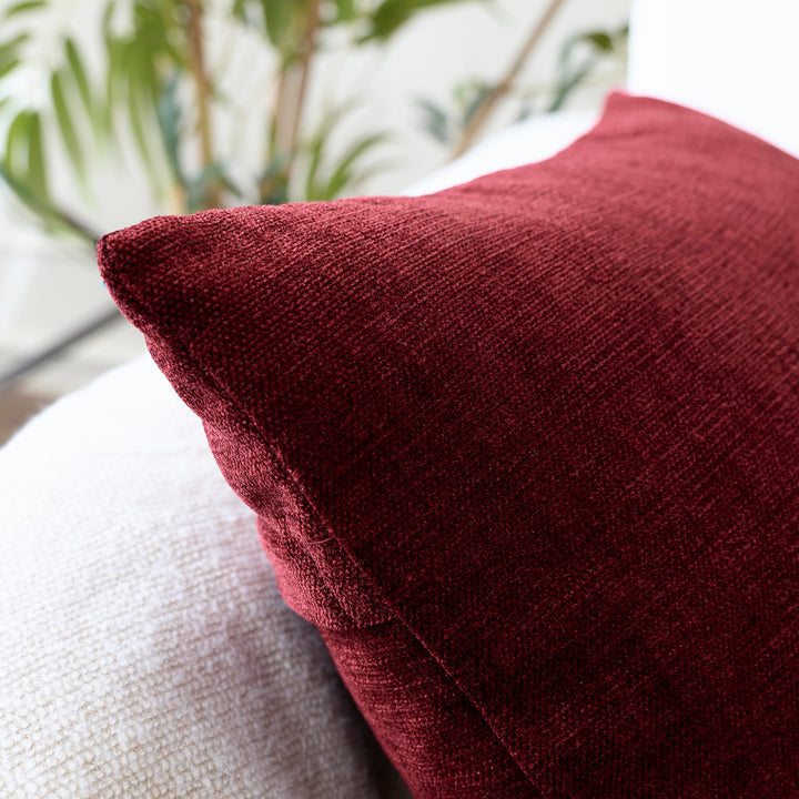 Chenille Solid Maroon Cushion Cover (Pack of 1)