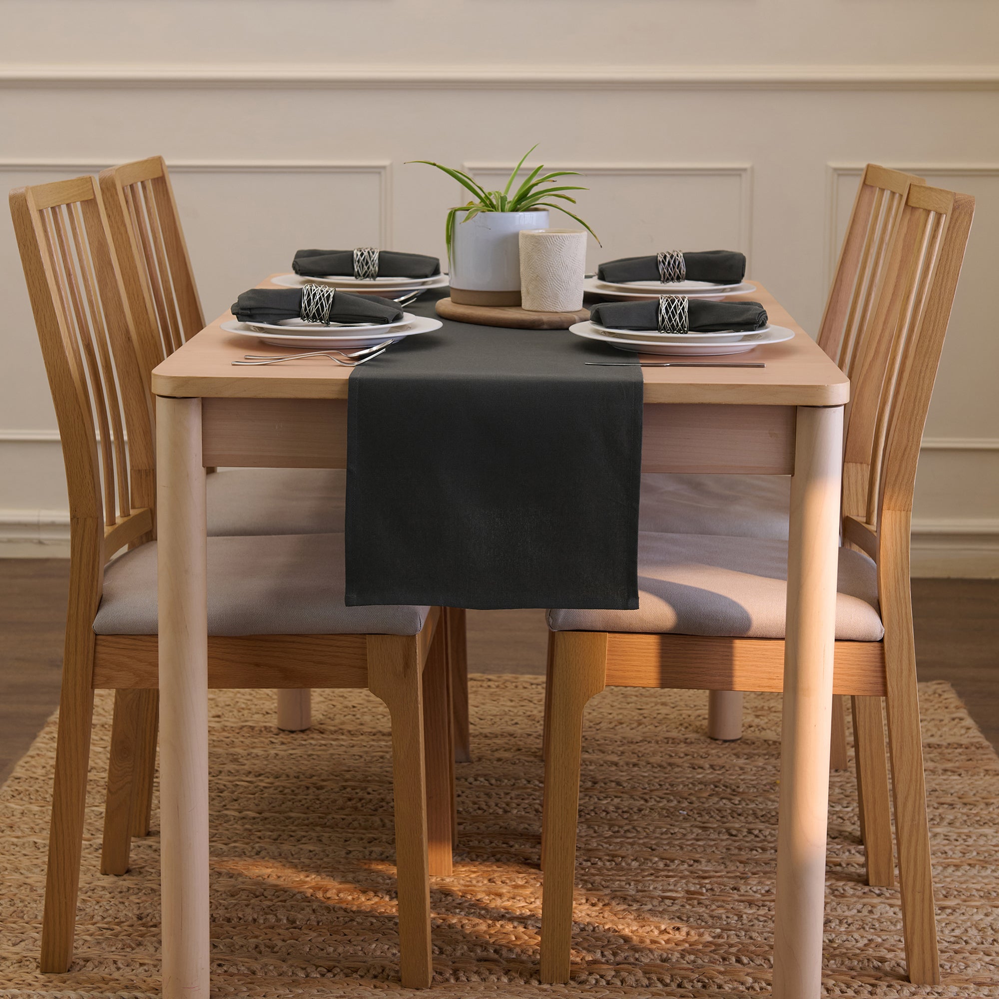 Cotton Charcoal Grey Table Runner (Pack of 1)
