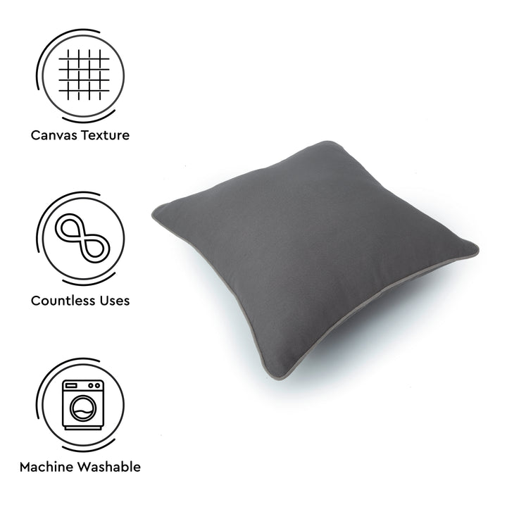 Cotton Light Grey with Grey Cushion Cover (Pack of 2)
