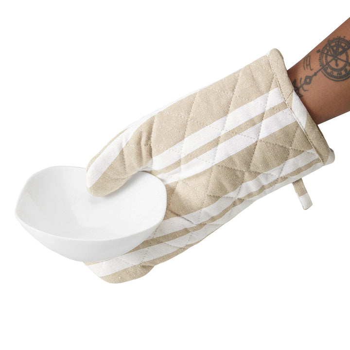 Cotton Franca Beige Stripes Oven Gloves (Pack of 2)