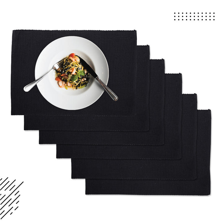 Cotton Solid Black Placemat (Pack of 6)