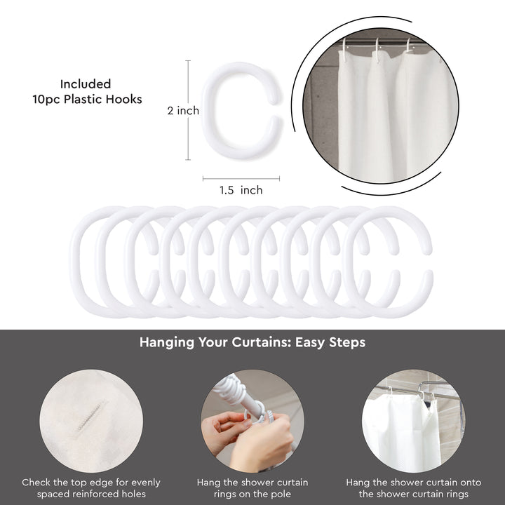 Polyester White Shower Curtain + Bathmat (Pack of 3)