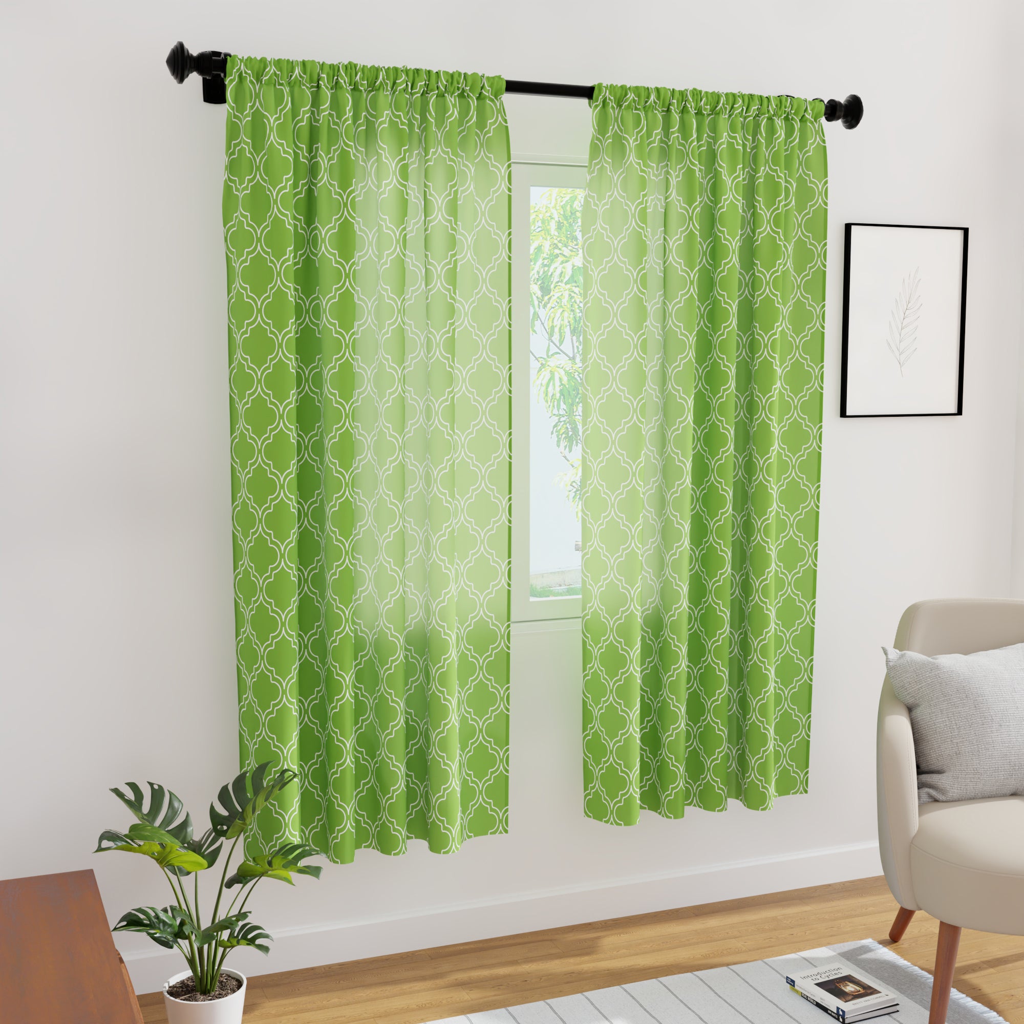 Polyester Trellis Greenery Curtain (Pack of 2)