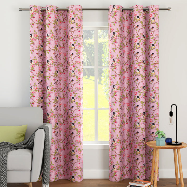 Blackout Polyester Dusty Pink Birds Fabric 1 Meter