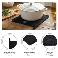 Cotton Full Black Apron + Oven Glove + Pot Holder (Pack of 3)