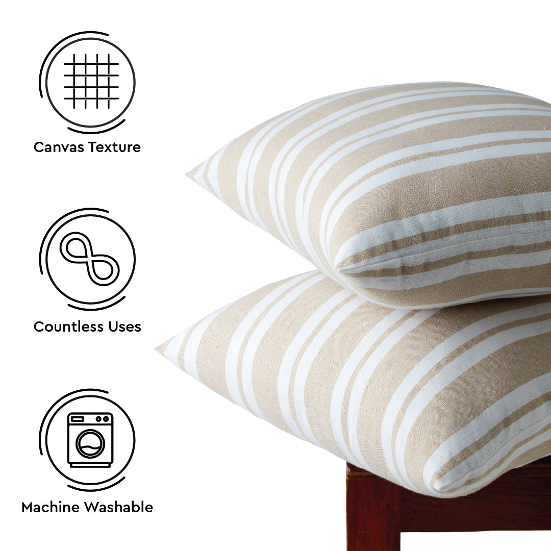 Cotton Franca Beige Stripes Cushion Cover (Pack of 2)