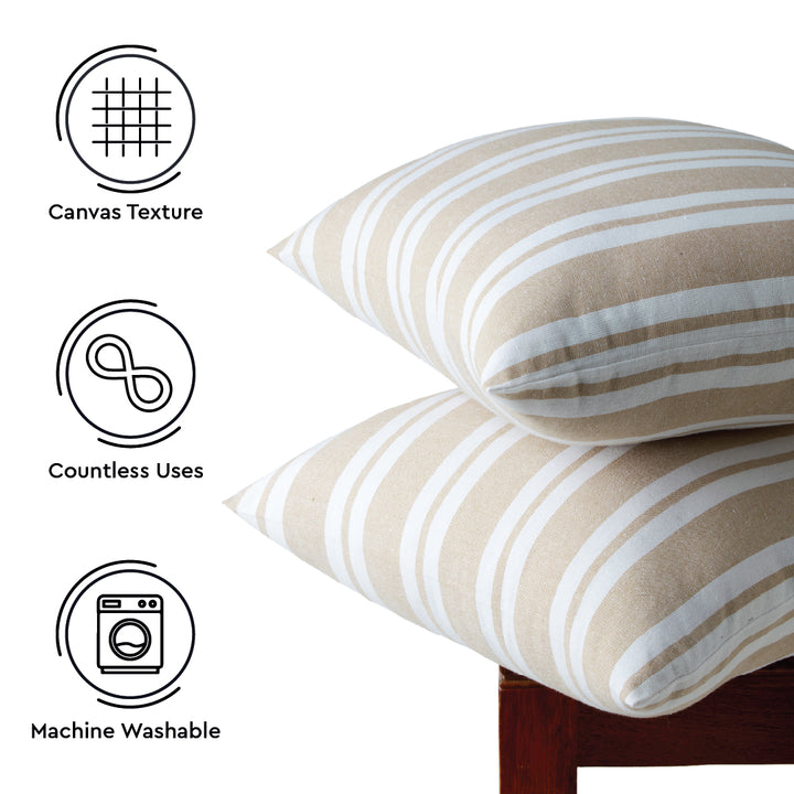 Cotton Franca Beige Stripes Cushion Cover (Pack of 2)