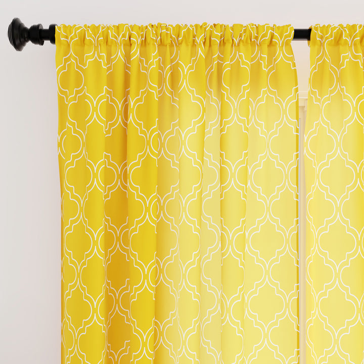 Polyester Trellis Yellow Curtain (Pack of 2)