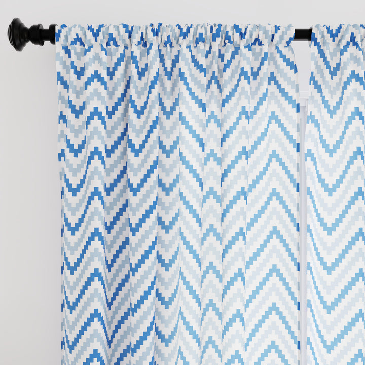 Polyester Chevron 1 Blue Curtain (Pack of 2)
