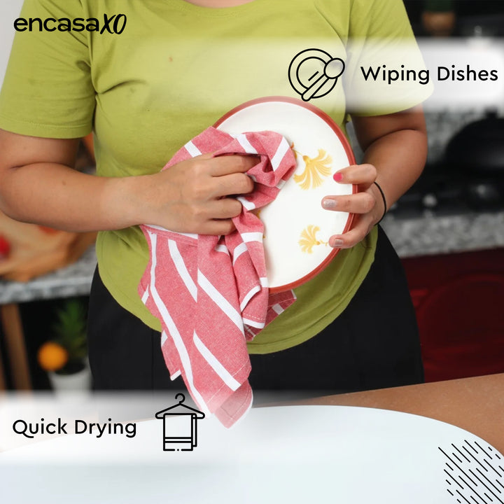 Cotton Roma Red Stripes Kitchen Towel (Pack of 4)