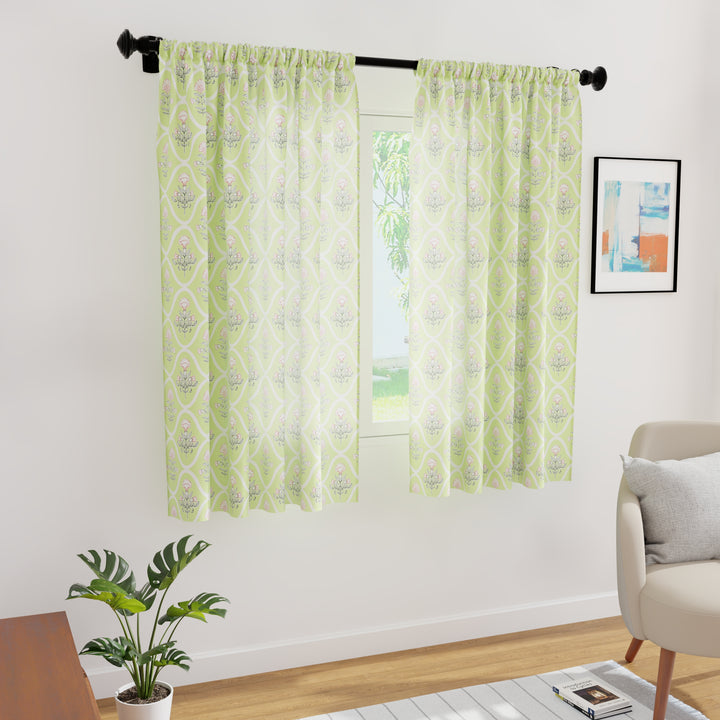 Polyester Pea Green Curtain (Pack of 2)