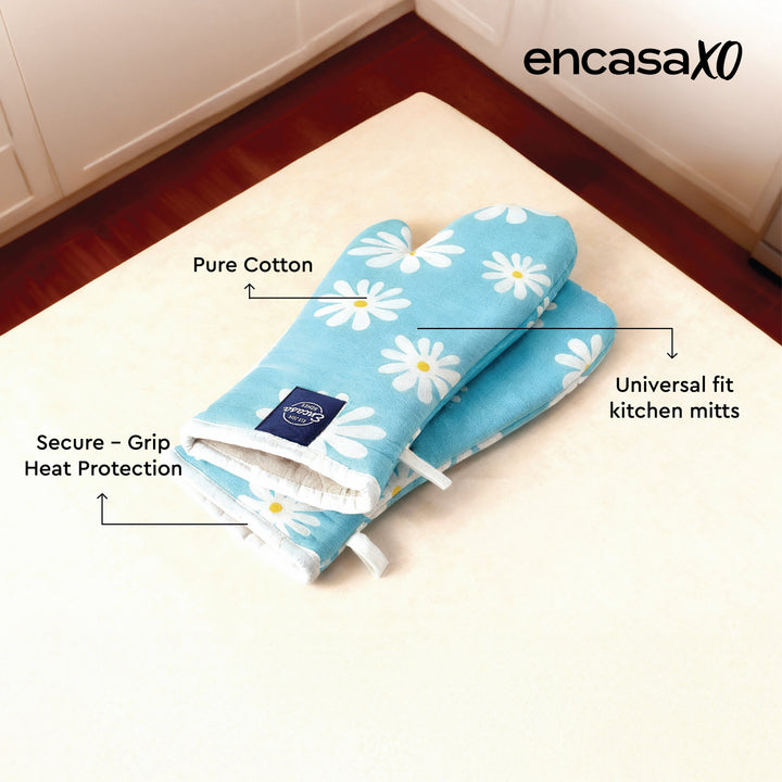 20s Sheeting Daisy Blue Oven Gloves (Pack of 2)