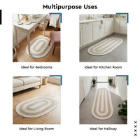 Reversible Round Rug Handwoven Natural Fiber Carpet Braided Area Rug | Neutral Boho Rug for Living Room, Bedroom, Nursery | Washable Area Rug Two Tone