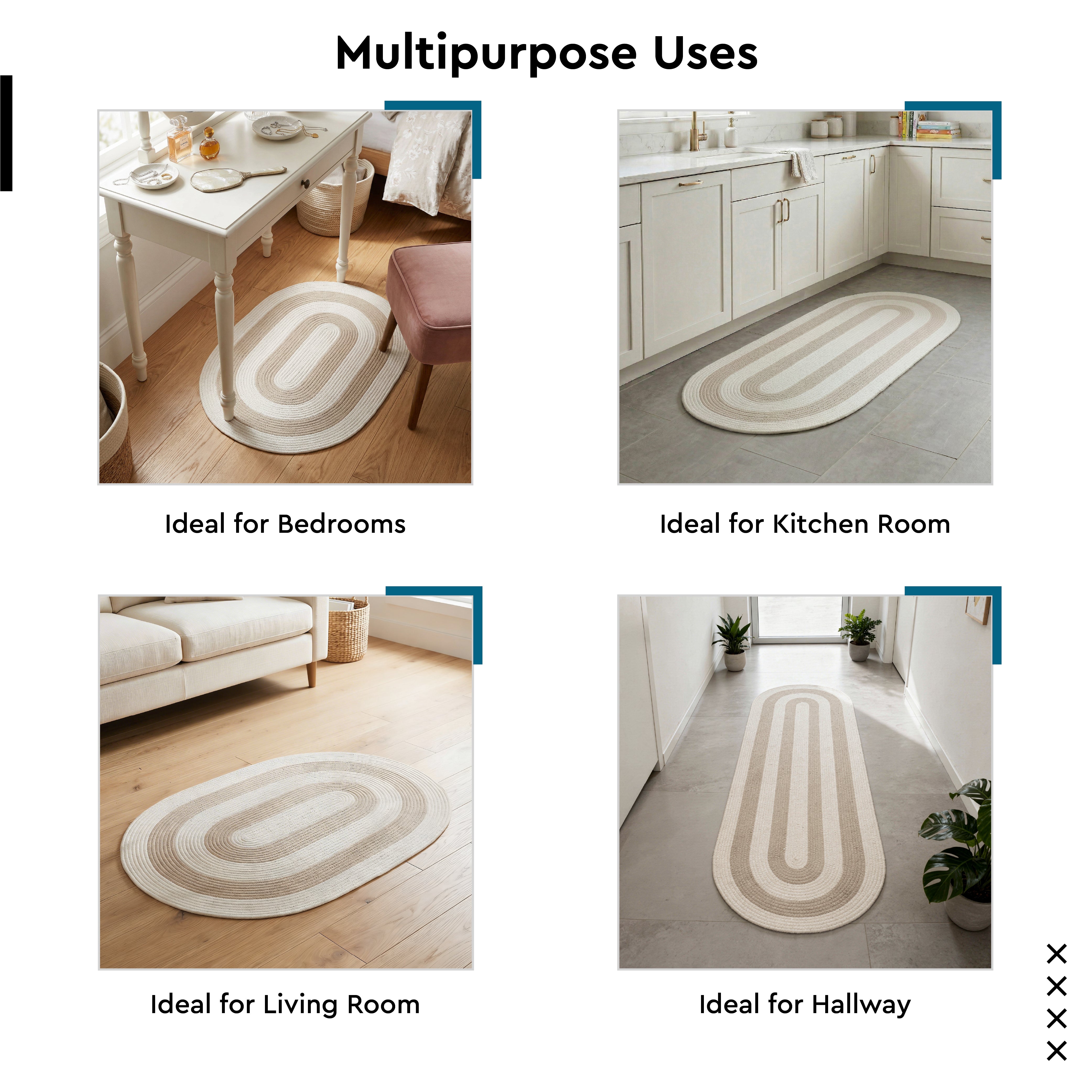 Reversible Round Rug Handwoven Natural Fiber Carpet Braided Area Rug | Neutral Boho Rug for Living Room, Bedroom, Nursery | Washable Area Rug Two Tone