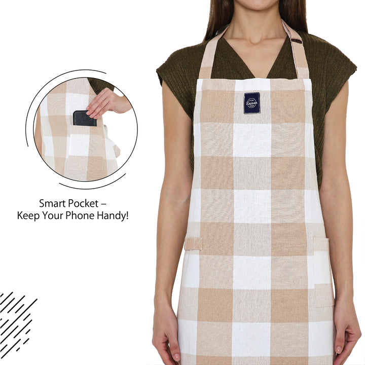 Cotton Buffalo Beige Checks Apron (Pack of 1)