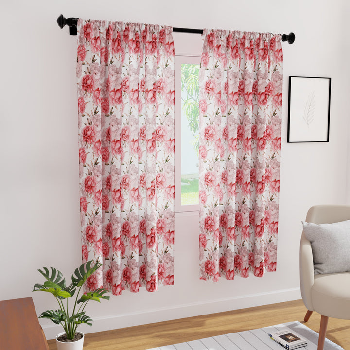 Polyester Peonies Curtain (Pack of 2)