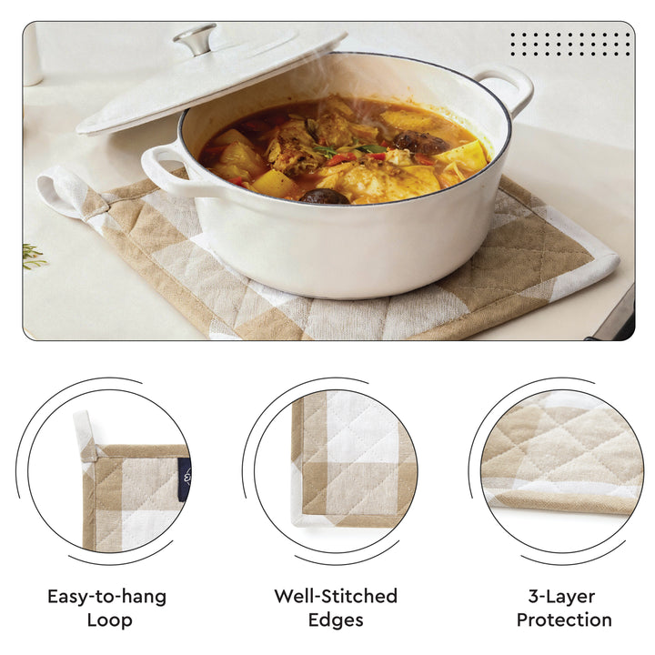 Cotton Buffalo Beige Checks Oven Glove & Pot Holder